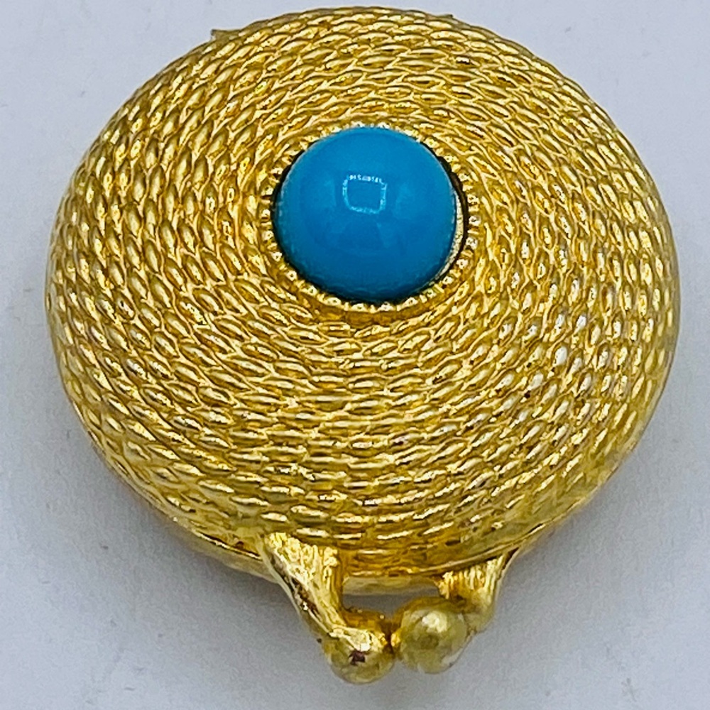 Vintage Estee Lauder Solid Perfume Compact Rope Design Turquoise Cabochon